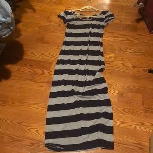 Maxi dress. Navy and gray striped